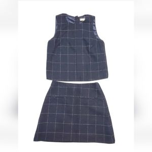 Suistudio Women's Set Skirt Shirt 34 (2-4) Linen Navy Blue Plaid
